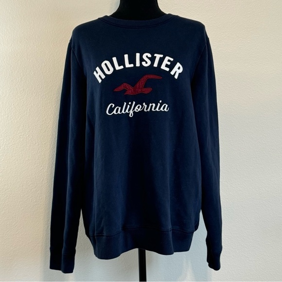 Hollister Women’s LOGO GRAPHIC CREWNECK SOFT SWEATSHIRT NAVY BLUE SIZE LARGE Y2K - Picture 2 of 6